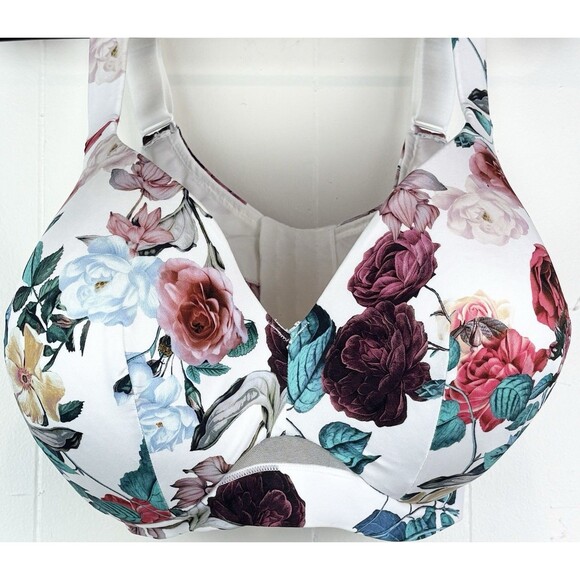 Cacique Full Coverage Underwire White Floral Flower Bra Adjustable, Plus 42DD - Picture 4 of 12